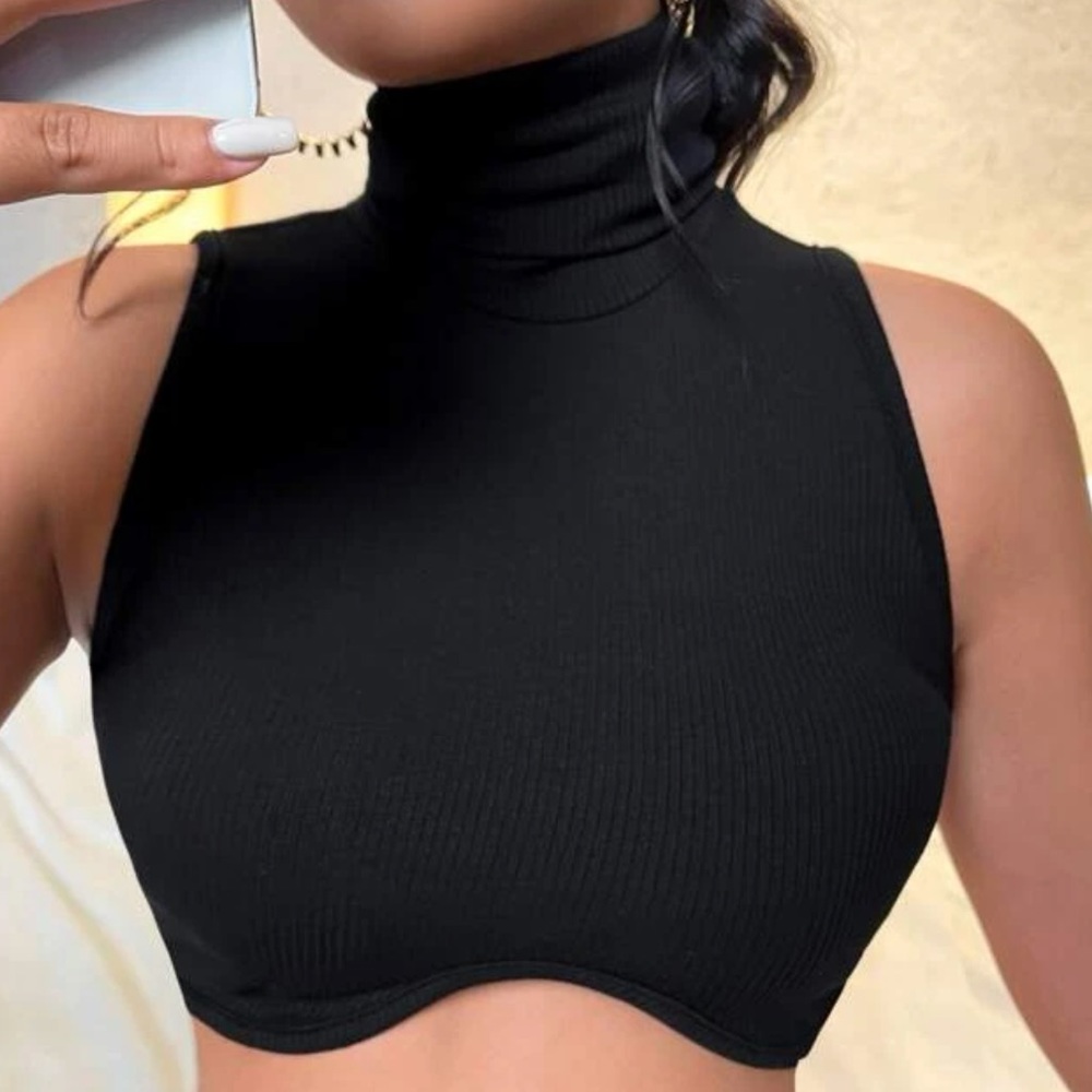 Ribbed Cropped Turtle Neck